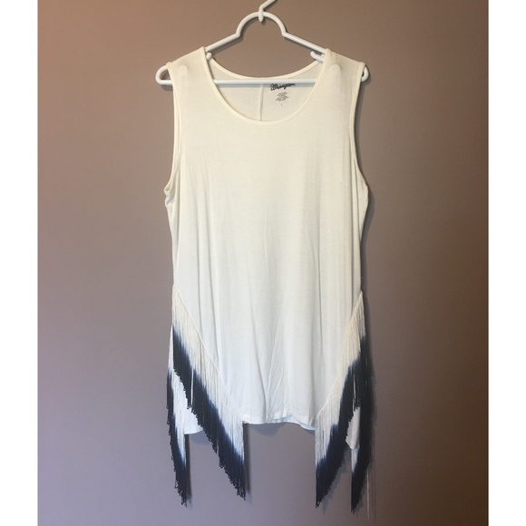 Wrangler Tops - Wrangler White/Cream Blue Fringe Tank Top